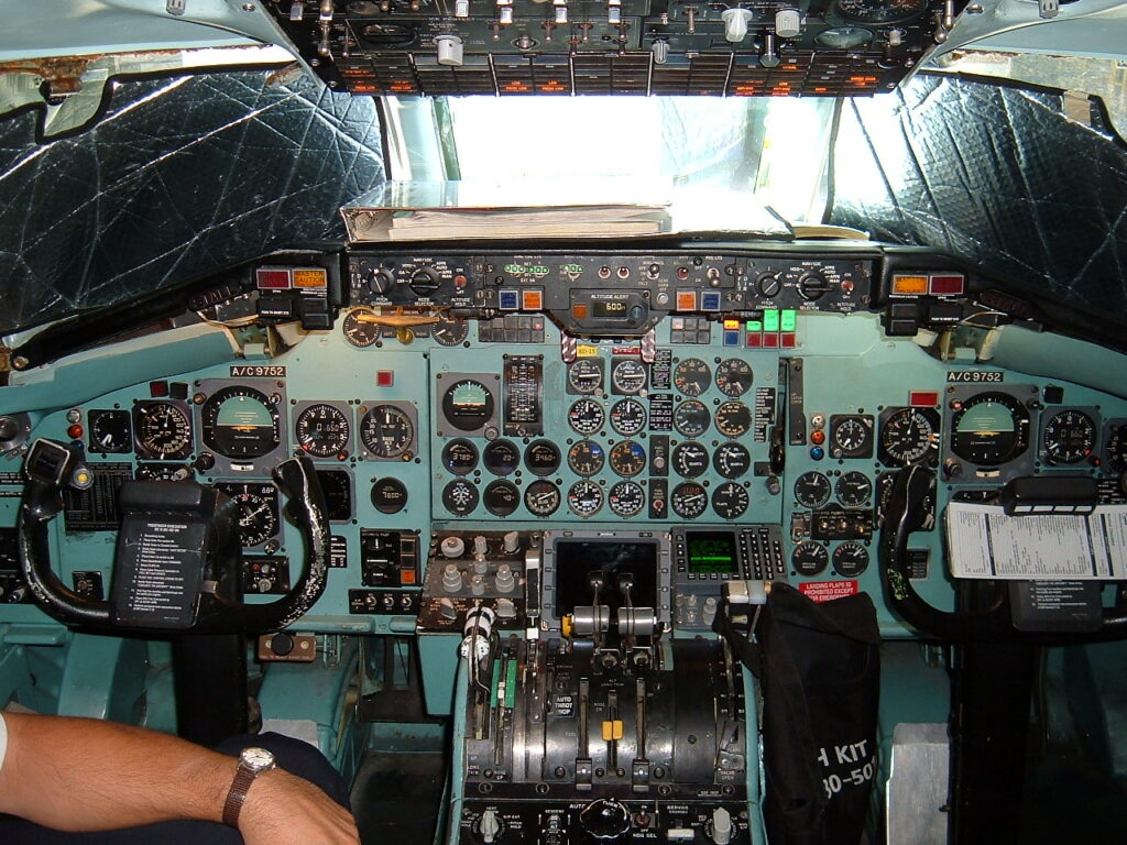 The obligatory flight deck photo, but this photo is historic.  In contrast to current aviation standards, this was state of the art 50 years ago, lol  Flight deck of N752NW