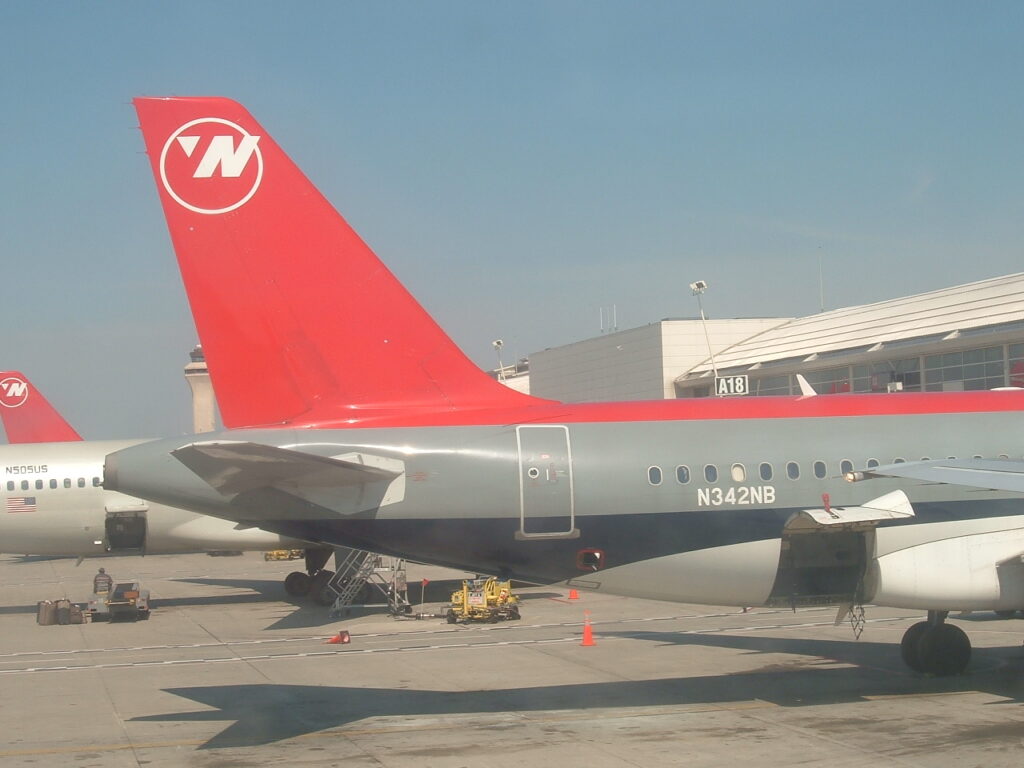 Northwest Airlines Airbus A319-114 N342NB At the gate in DTW next to the Boeing 757-200 I am sitting in.