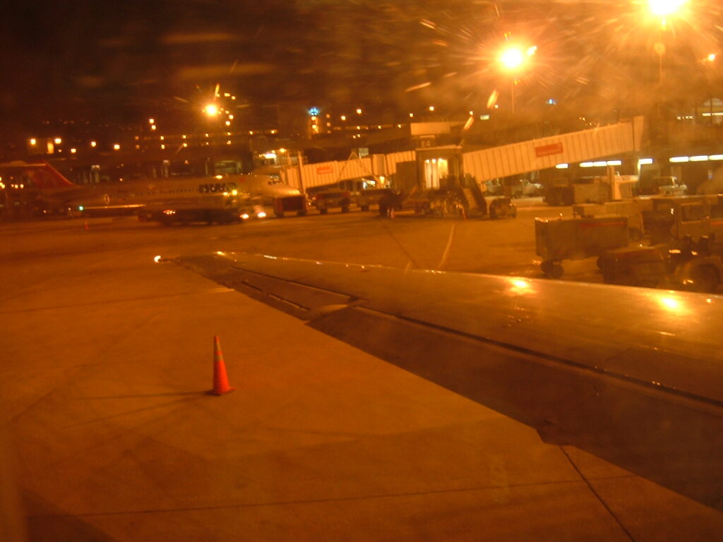 My view of the wing on the Northwest Airlines McDonnell Douglas DC-9-30