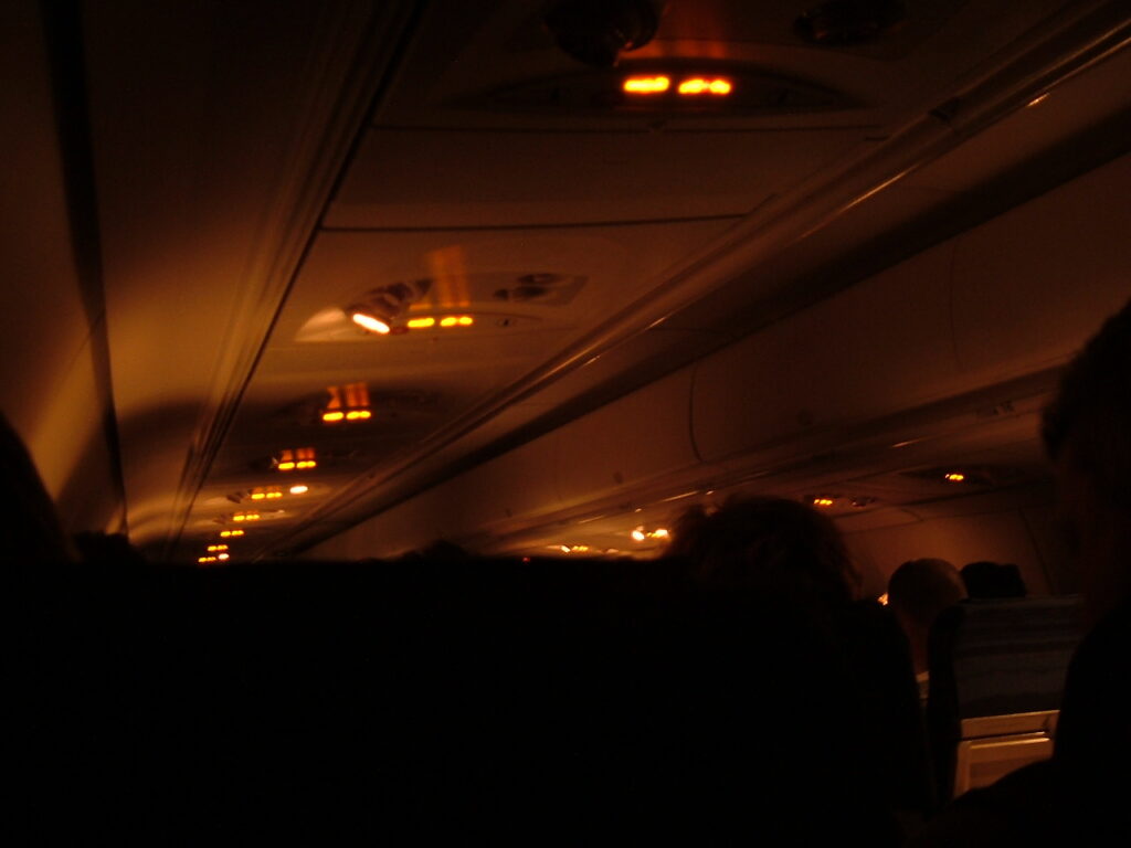 Interior view from the passenger seat inflight Northwest Airlines Flight 691 17-Mar-2005